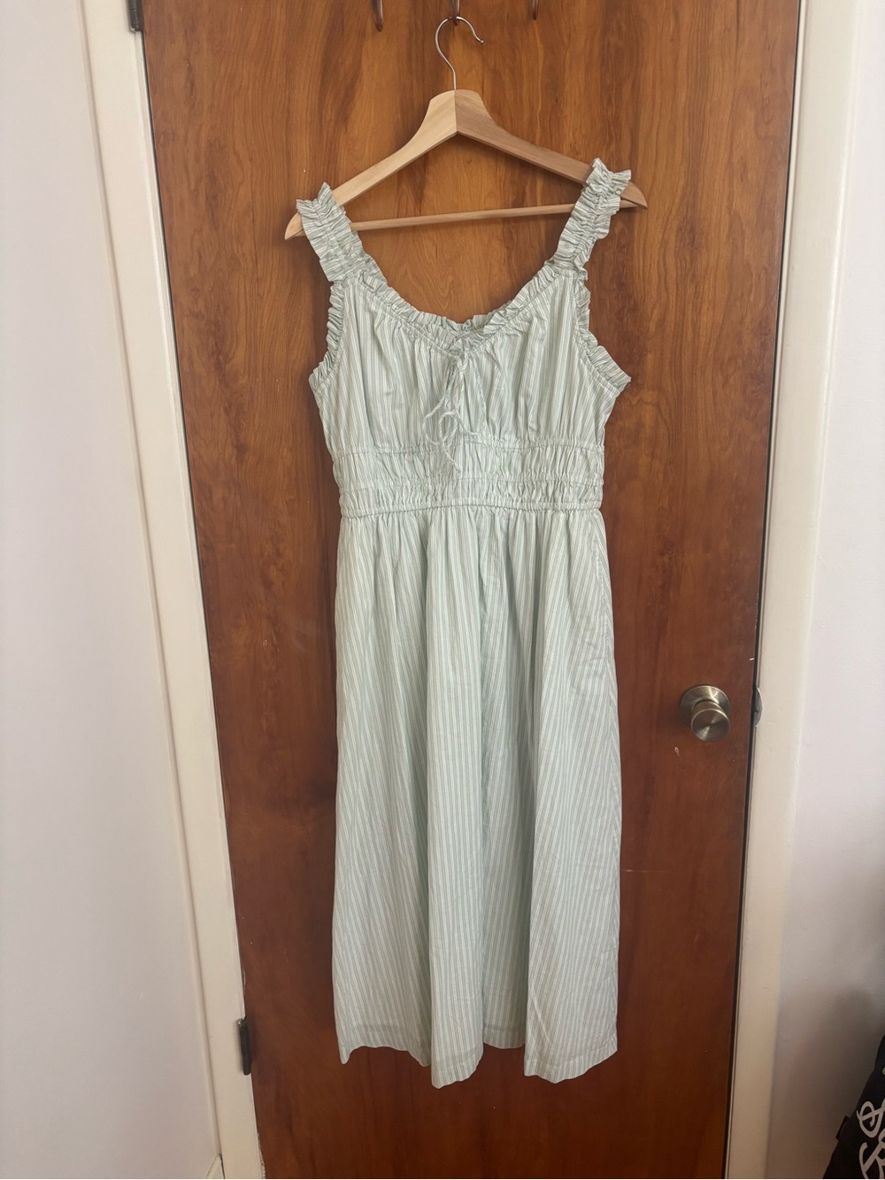 Old Navy Light Mint Green and White Striped Midi Dress